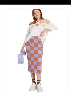 Ascot & Hart NWT Women’s Checkered Ribbed Stretch Purple Brown Skirt‎ Size 1X